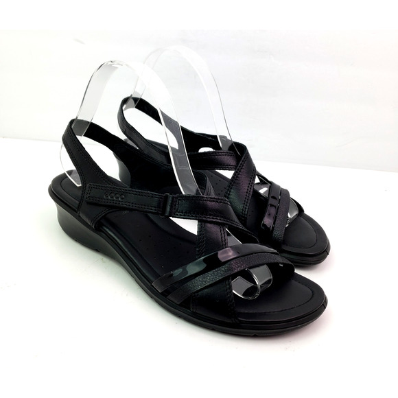 Ecco Felicia Womens Size EU 40 US 9-9.5 Black Leather Strappy Wedge Sandals - Picture 1 of 15